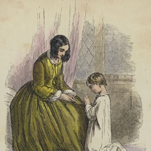 Kneel my child, for God is here; Bend, in love, but not in fear; Kneel before Him now in prayer, Thank Him for His constant care (coloured engraving)