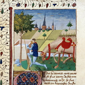 The knight of the Round Table Gauvain (or Gawain), nephew of King Arthur near a fountain