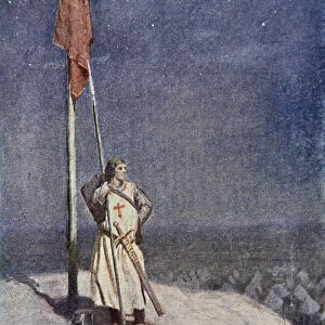 The Knight stands watch on St. Georges Mount with the banner of England