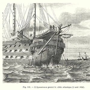 L Agamemnon posant le cable atlantique, 2 aout 1858 (engraving)