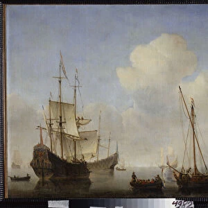 L escadron hollandais sur la cote ouest africaine (The dutch Squadron at the west african coast). Peinture de Willem van de Velde le jeune (1633-1707). Huile sur toile, vers 1660. Ecole hollandaise, art baroque