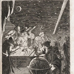 L observation du ciel au temps de Galilee (Galileo Galilei, 1564-1642) - Gravure extraite de "Von Bedeutung der Cometen", de Pierre Petit (1598-1677)