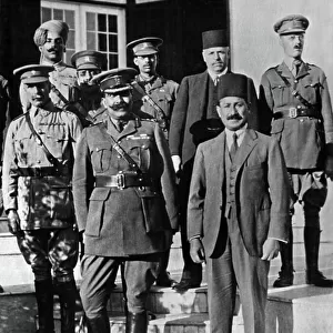 l-r : colonel Rawlins, indian maharadja of Bikanir (who raised up famous Bikanir Camel Corps) and Hamdi Bey Seif-el-Nasr governor of Fayum, WW1
