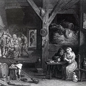 La Fumeuse, print by Jean Baptiste Patas after David Teniers the Younger, 1786-1808