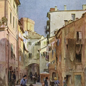 La Piazza, Sestri Levante (colour litho)