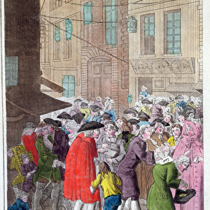 La Rue Quincampoix, The Law Affair, c. 1797 (coloured engraving)