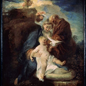 La sainte famille, repose durant la fuite en Egypte (The Holy Family, rest on the flight into Egypt). Peinture de Jean Antoine Watteau (1684-1721). Huile sur toile, 117 x 98 cm, 1719. Art francais, style rococo