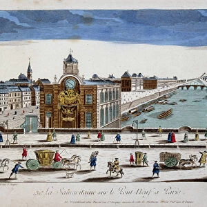 La Samaritaine (water pump) on the Pont Neuf in Paris - optical view, 18th century