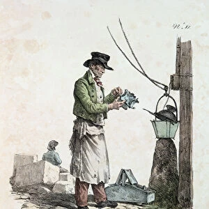 The Lamplighter, engraved by Francois Seraphin Delpech (1778-1825) (colour litho)