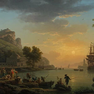A Landscape at Sunset with Fishermen returning with their Catch, 1773 (oil on canvas)