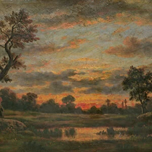 Landscape at sunset (oil on canvas)