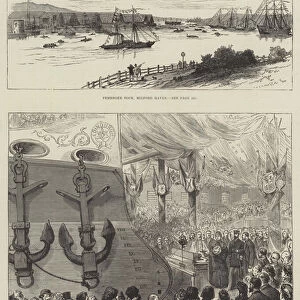 Launch of HMS Edinburgh at Pembroke Dock, Milford Haven (engraving)