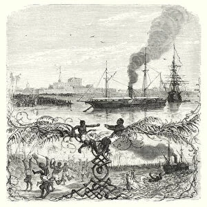 Le premier navire a vapeur en Afrique (engraving)