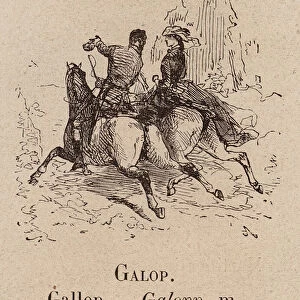 Le Vocabulaire Illustre: Galop; Gallop; Galopp (engraving)