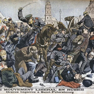 The liberal movement in Russia, violent scuffles in St. Petersburg, illustration from Le Petit Journal: Supplement illustre, 25th December 1904 (colour litho)