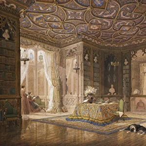 The Library of Stanmore Hall, the seat of Robert Holland, Esq, (pencil