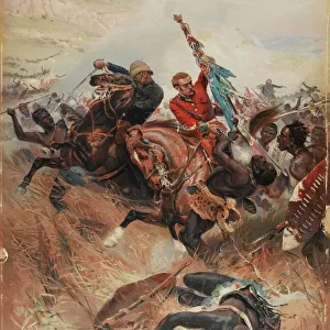 Lieutenants Melville and Coghill Saving the Colours, Zulu War of 1879, 1881 (chromolitho)