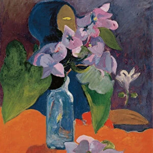 Still Life with Flowers and Idol by Gauguin, Paul Eugene Henri (1848-1903). Oil on canvas, ca 1892, Dimension : 40, 3x32. Kunsthaus Zuerich