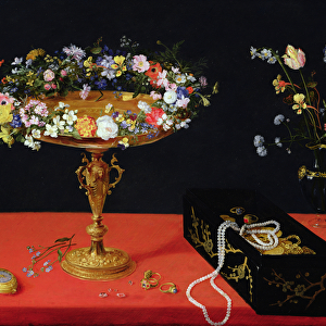 A Still Life of a Tazza with Flowers (oil on panel)