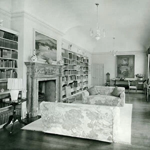 The living room, Biddesden House, Wiltshire, from The English Manor House (b/w photo)