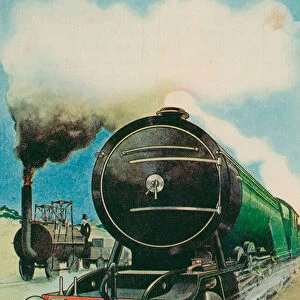 "Locomotion, "1825, and a "Pacific"Locomotive of To-day (colour litho)