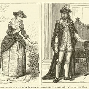 A Lord Mayor and his lady, middle of seventeenth century, from an old print (engraving)