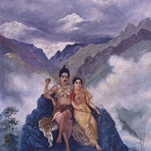 Lord Shiva and Parvati on Mount Kailash (oil on canvas)