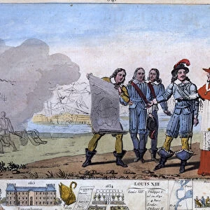Louis XIII (1601-1643) and Cardinal Richelieu at the seat of La Rochelle