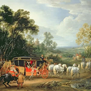 Louis XIV (1638-1715) in his state coach (oil on canvas)
