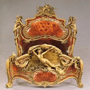 A Louis XV style ormolu-mounted tulipwood, kingwood and marquetry grand lit de reposes