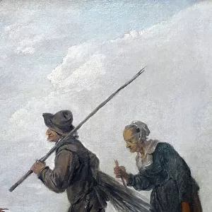 The lumberjacks: detail couple of two old peasants, 17th century (oil on canvas)