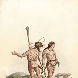 Maaeata and Caledonian men of the pre-Roman era. 1821 (engraving)