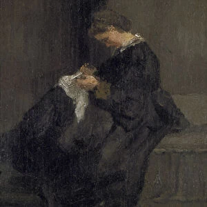 Madame Pissarro Sewing, 19th century (oil on panel)