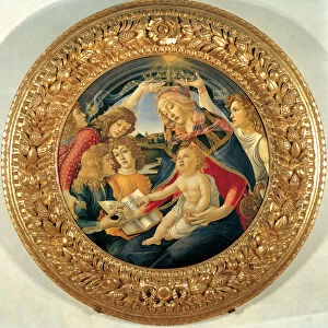 Madonna del Magnificat or "Madonna (Virgin) has child and five angels", 1481-1483: lower left, Lorenzo de Medici il Magnifico (Laurent de Medici) called The Magnificent (1449-1492) (left)