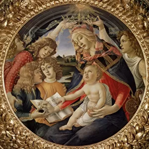 Madonna of the Magnificat or Virgin with Child and five angels (tempera on wood