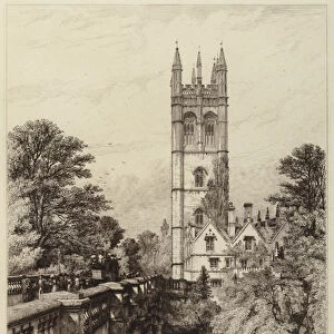 Magdalen Tower and Bridge (etching)