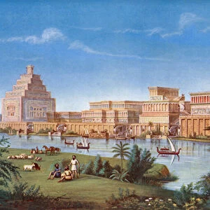 Majestic Palaces of Ancient Assyrias Great Capital Nineveh as it was more than twenty-five centuries ago (colour litho)
