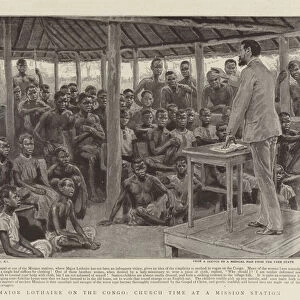 With Major Lothaire on the Congo, Church Time at a Mission Station (litho)