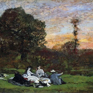 The Manet Family picnicking, 1866 (oil on panel)