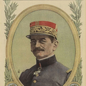 Mangin, French general who commanded the division that recaptured the Bois de la Caillette from the Germans, Battle of Verdun, World War I, 1916 (colour litho)