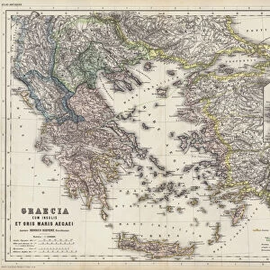 Map of Ancient Greece (coloured engraving)