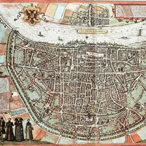 Map of Cologne - Germany (engraving, 16th century)