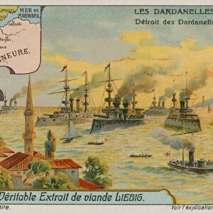 Map, crest and view of the Straits of the Dardanelles (chromolitho)
