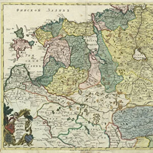 Map of Estonia and Livonia - Anonymous master - 1745 - Copper engraving, watercolour - Academy of Sciences, Saint Petersburg