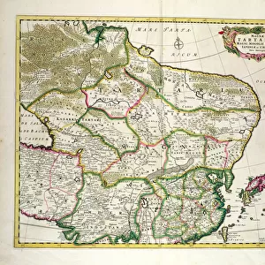 Map of Mongolia showing part of Russia, Japan and China, c. 1680 (coloured engraving)