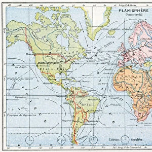 Map showing the principal world trade shipping routes, 1912 (colour litho)
