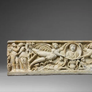 Marble sarcophagus with flying erotes holding a clipeus portrait, c. 190-200 AD (marble)