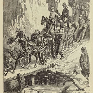 On the March to the Front, Field Artillery crossing the Indus by a Bridge of Boats at Khooshiahgurh (engraving)