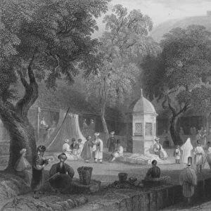 Market Scene and Fountain, Antioch (engraving)