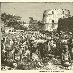A Market scene at Sofala in 1505 (engraving)